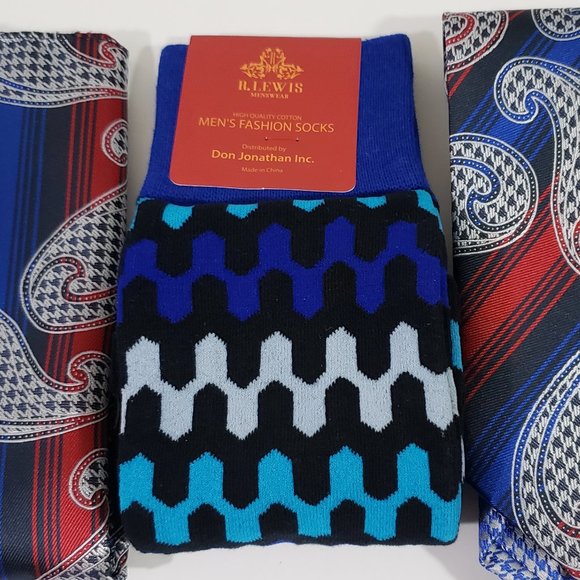Robert Lewis Blue Neck Tie Hanky Socks Box 3 Set - Picture 4 of 8